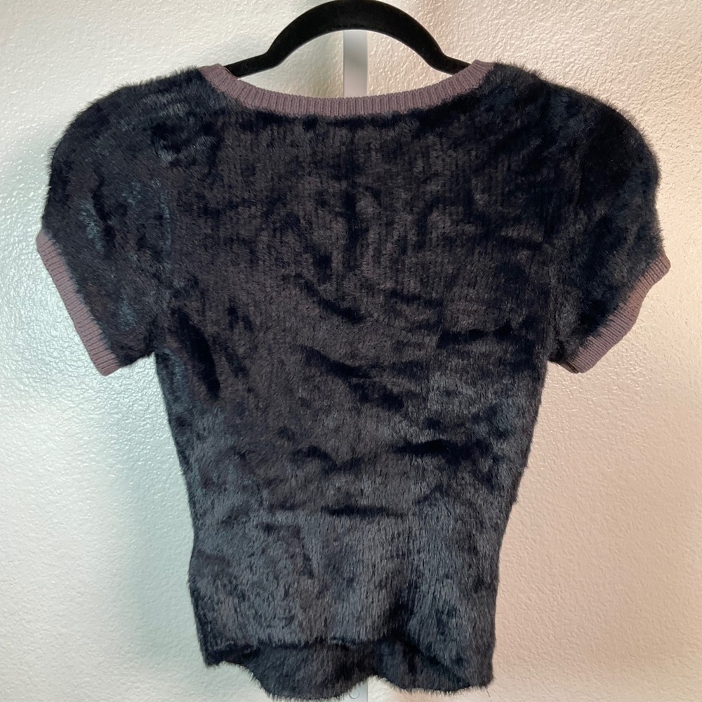 Intimately Free People Fuzzy Short Sleeve Knit Top‎ Black Purple Trim Size XS - Picture 5 of 5